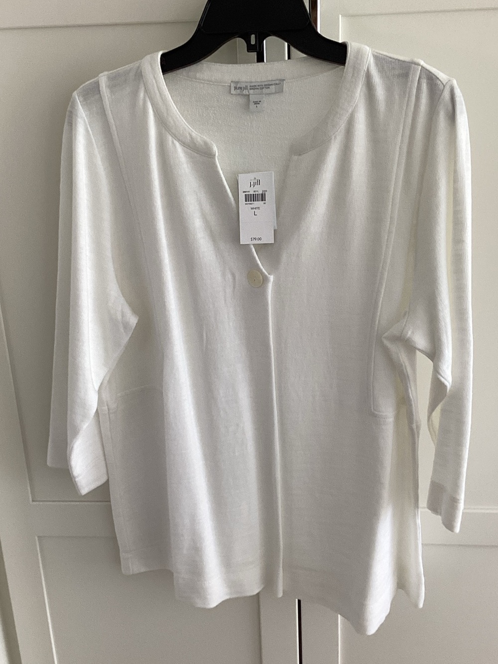 J. Jill White Scoop-Neck Single-Button Top